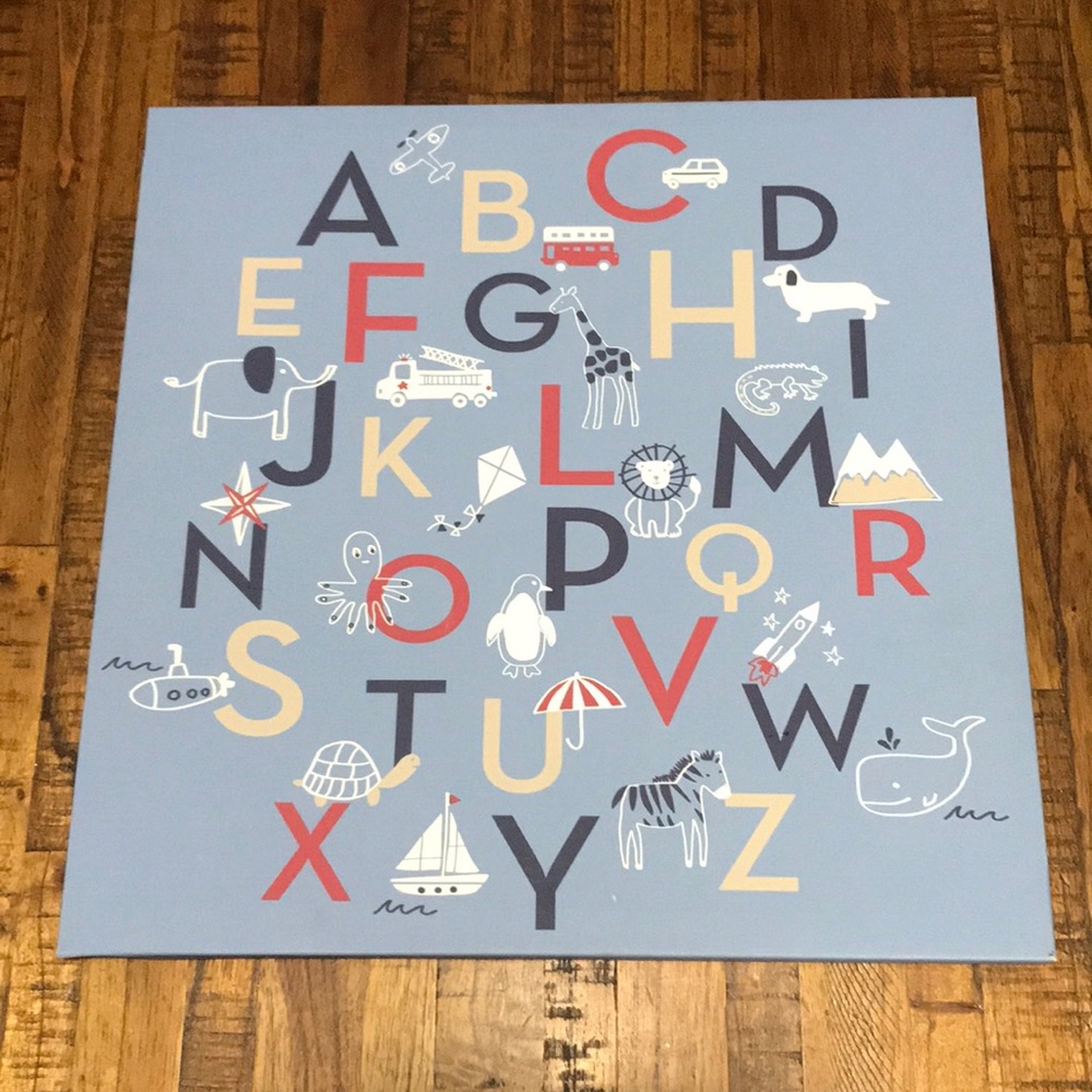 Blue ABC canvas wall art baby kids nursery room